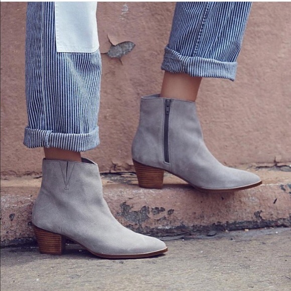Free People Shoes - NIB Gray Genuine Suede Stitched Boho Chic Booties